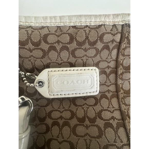Coach Signature Monogram Canvas Leather Trim Shoulder Bag Purse Brown White - Picture 5 of 11